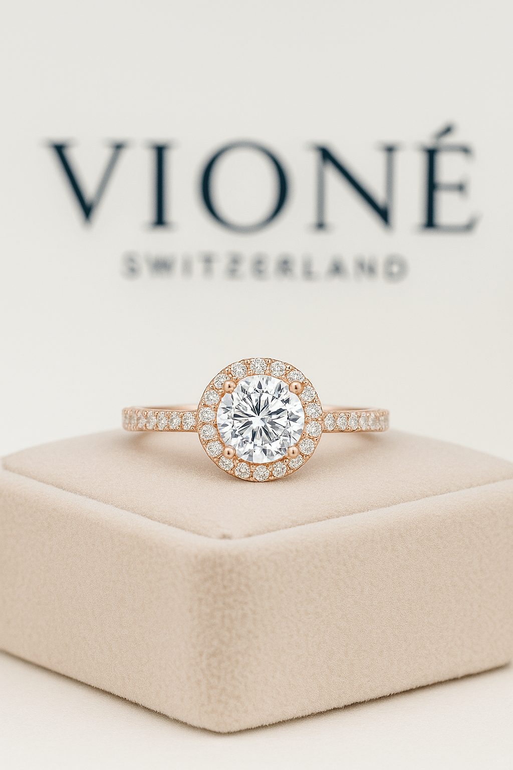 Elegant 18K Rose Gold Moissanite Halo Ring – Timeless Sparkle for Her