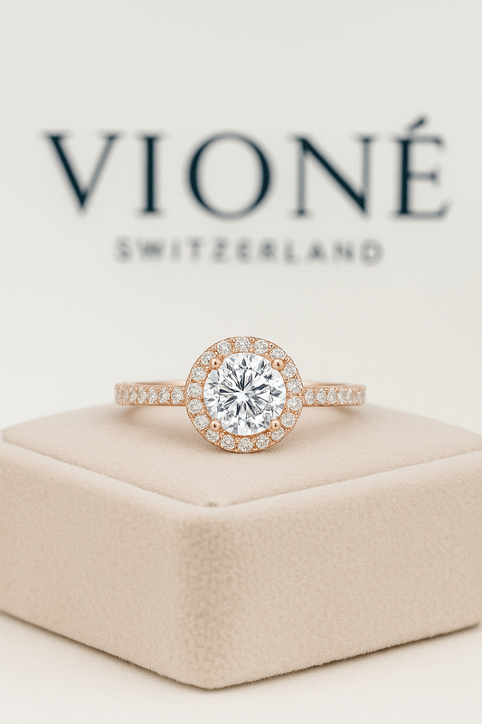 Elegant 18K Rose Gold Moissanite Halo Ring – Timeless Sparkle for Her